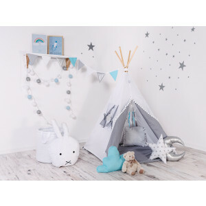 Tipi Tent voor kinderen - Speeltent - White Angel - Wit Grijs - 160 x 110 x 110 cm - met vloerkleed en 2 kussens - Wigwam